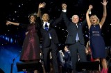 First Couple, Vice Presidential Couple Acknowledge Crowd In Chicago After Winning Reelection