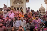 Hindu devotees attend Lathmar Holy festival  at a temple in Barsana near New Delhi
