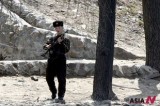 A N. Korean soldier patrols Chinese border amid threat on missile launch