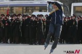 A Russian roller-skater plays prior to celebration of victory anniversary