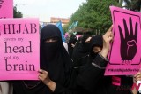 Pakistani women take part in a rally for the World Hijab Day