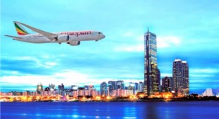 Ethiopian airplane taking off to Seoul International Airport