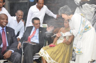 Dr. Tedros during an Ethiopian coffee ceremony at the Ethiopia Bet in Chuncheon