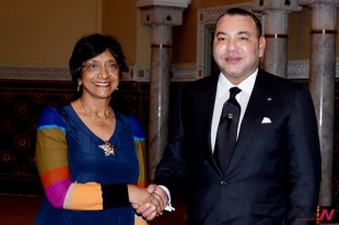May 27, 2014, Moroccan King Mohammed VI, right, greets Navi Pillay, the U.N. High Commissioner for Human Rights, prior to their meeting at the royal palace in Casablanca, Morocco. (Photo: AP)