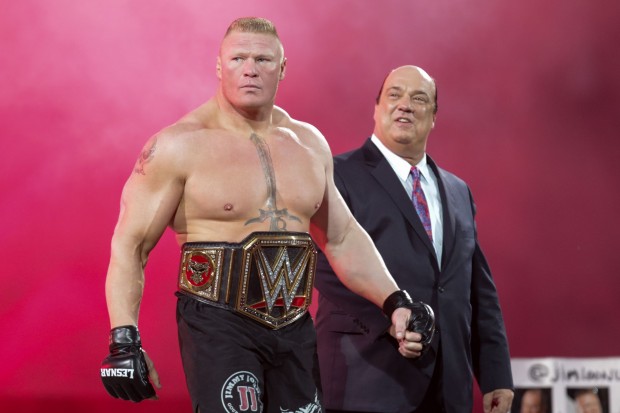Brock Lesnar, the defending champion before losing it to Seth Rollins 