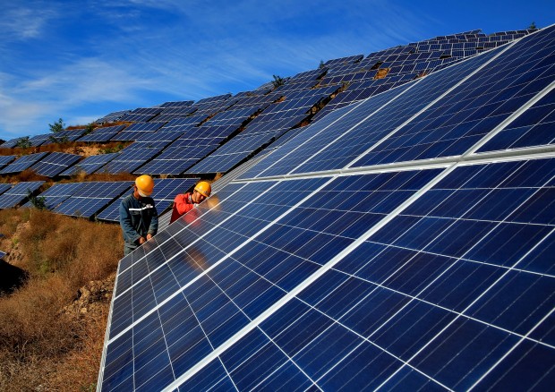 One of the solar power fields, in China.  (Xinhua/Yang Shiyao)