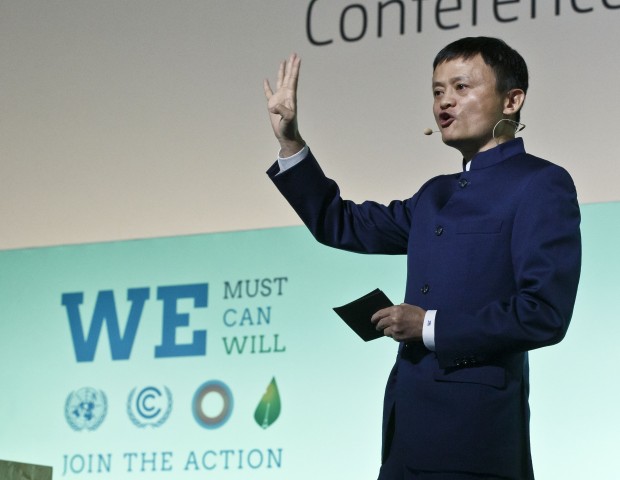 Head of Alibaba Group Chinese Jack Ma gestures as he speaks during the"Action Day"at the COP21, United Nations Climate Change Conference, in Le Bourget north of Paris, Saturday, Dec. 5, 2015. President Francois Hollande is encouraging mayors of the world to get involved in fighting climate change and praising those that are already setting an example with low-emission buildings and public transport policies. (AP PhotoMichel Euler)