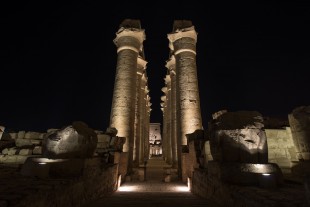 Statues in the Luxor Temple are seen illuminated at night in Luxor, a famous tourism destination in southern Egypt (Xinhua/Pan Chaoyue)