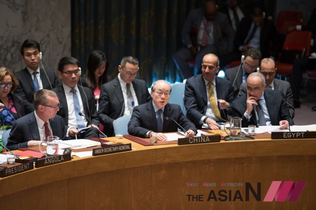 Liu Jieyi (C, front), China’s permanent representative to the United Nations, speaks after the Security Council adopted a resolution on the Democratic People’s Republic of Korea (DPRK) at the UN headquarters in New York, March 2, 2016. The UN Security Council adopted a resolution on Wednesday to impose sanctions on the Democratic People's Republic of Korea (DPRK) in order to curb the country's nuclear and missile programs. (Photo : Xinhua)