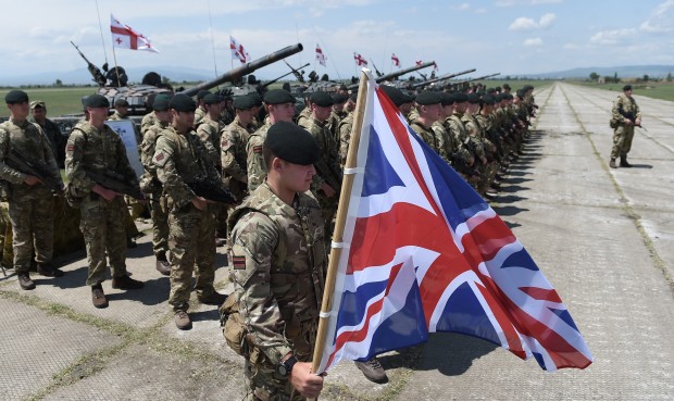 (160512) -- TBILISI, May 12, 2016 (Xinhua) -- Soldiers from Georgia, the United States and Britain participate in the joint military exercises named "Noble Partner 2016" at Vaziani base in Tbilisi, Georgia, May 11, 2016. (Xinhua/Lasha Kuprashvili)