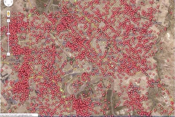 A map of every car bomb explosions in Baghdad since 2003.