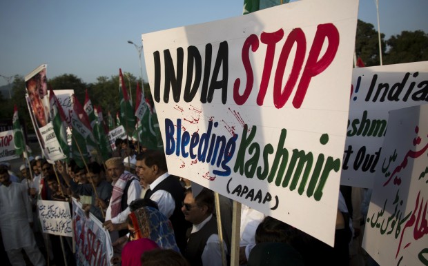 Pakistani protesters rally against India in Islamabad, Pakistan, Friday, Oct. 7, 2016. Pakistan's parliament has adopted a resolution condemning India's actions in the disputed region of Kashmir. (AP Photo/B.K. Bangash)