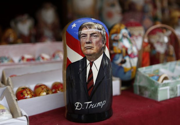 A traditional wooden Matryoshka doll depicting President-elect Donald Trump is displayed at a shop in Kiev, Ukraine, Wednesday, Nov. 9, 2016. Donald Trump claimed his place Wednesday as America's 45th president. (AP Photo/Sergei Chuzavkov)