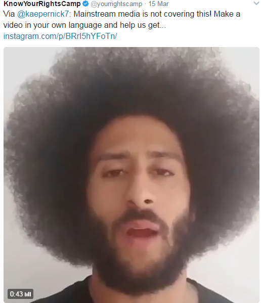 American football player and activist Collin Kaepernick joins the Social media campaign