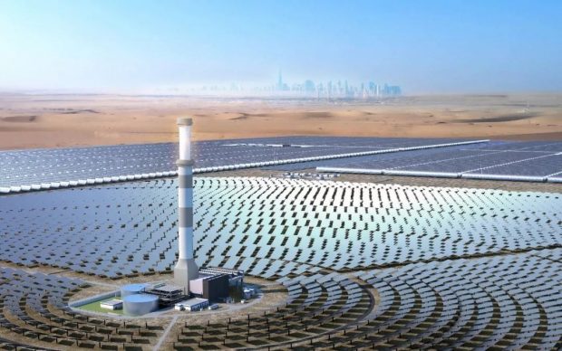 Rendering of the concentrated solar power project in Dubai, United Arab Emirates. Photo from Shanghai Electric Power Generation Group