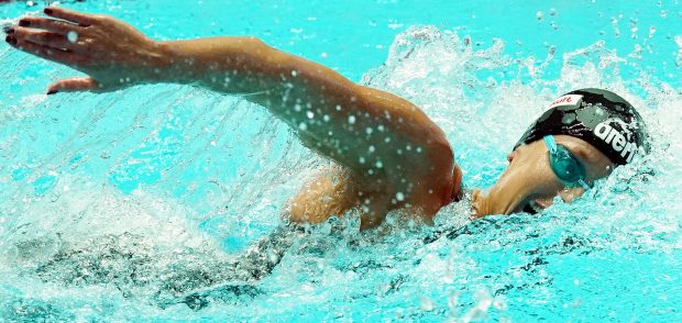 epa07737041 Federica Pellegrini of Italy in action on her way winning the women's 200m Freestyle final of the swimming competitions at the Gwangju 2019 Fina World Championships, Gwangju, South Korea, 24 July 2019.  EPA/ANTONIO BAT