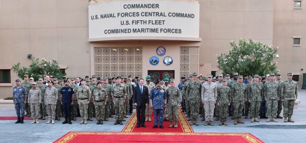 King Hamad during the visit to U.S. Naval Support Activity headquarters in Bahrain (BNA)