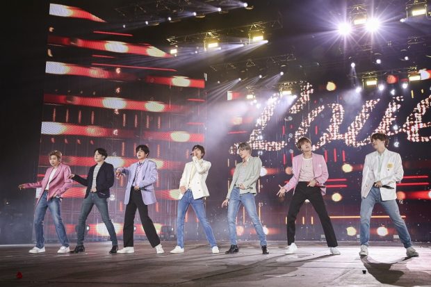 This image of BTS during the "Love Yourself: Speak Yourself" tour finale concert at Seoul Olympic Stadium on Oct. 29, 2019, is provided by Big Hit Entertainment. (Yonhap)