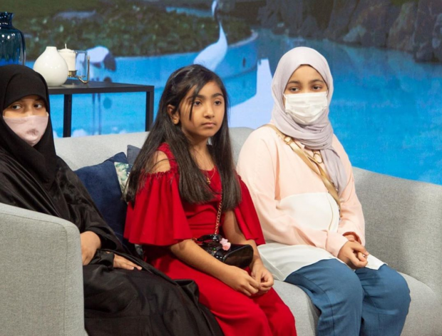 Zainab, Maria and Rabab during the TV programme (BNA)