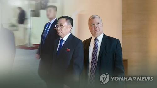 This compilation image shows North Korea's chief nuclear negotiator, Kim Myong-gil (L), and U.S. Special Representative for North Korea Stephen Biegun. (Yonhap)