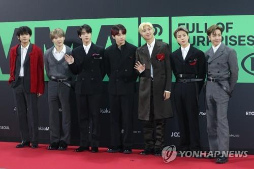 This image shows BTS during the Melon Music Awards in Seoul on Nov. 30, 2019. (Yonhap)