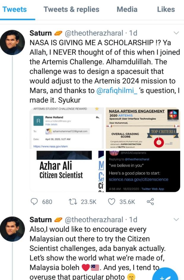 Muhammad Azhar Ali announcing his reward on Twitter 