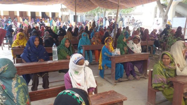 Women gathered to receive cash grant