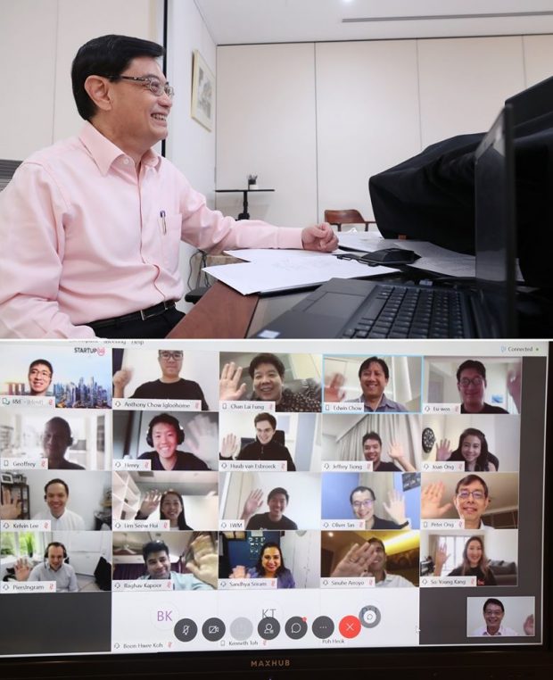 Heng Swee Keat speaking with spoke with some of start-ups and venture capitalists (Facebook)