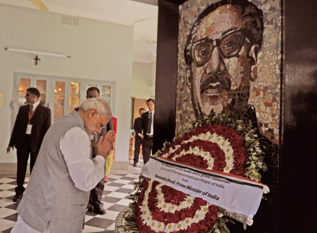 India's PM Modi paying tribute to Sheik Mujib