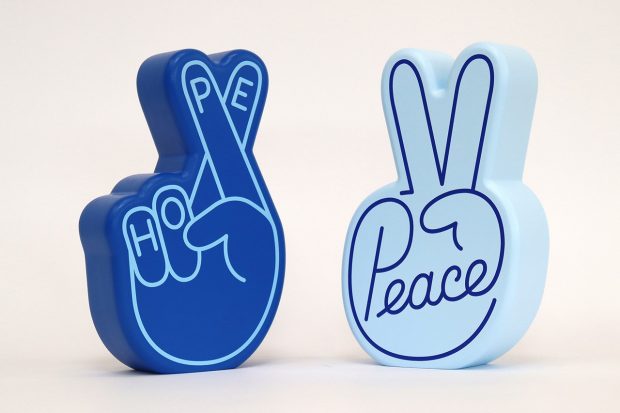 Pieter Ceizer's Positive 'Hope' and 'Peace' Wood Sculptures