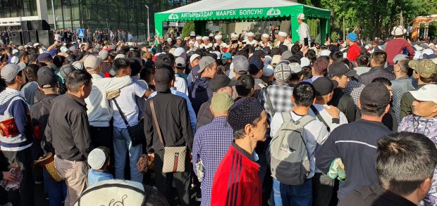 Large crowds seek to take pictures of the religious scholars
