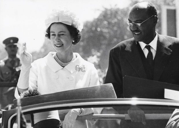 2. The Queen with Professor Tigani Elmahi_ renowned doctor and professor and first specialist in psychiatry in the African continent (Khartoum, Sudan, February, 1965)