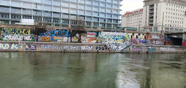 Graffiti on the Danube Canal in Vienna